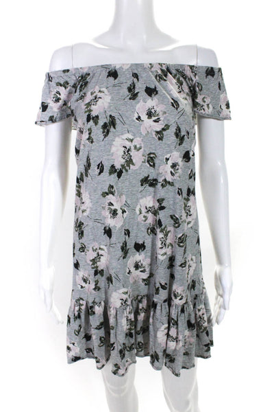 Rebecca Taylor Womens Off Shoulder Floral Jersey Shift Dress Pink Gray Size XS