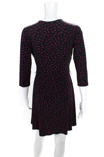 Leota Womens Polka Dot Surplice 3/4 Sleeve Sheath Dress Black Purple Size Small