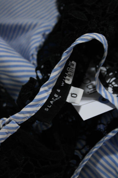 Slate & Willow Womens Lace Yoke Striped Sleeveless Top Blouse Black Blue Size 0