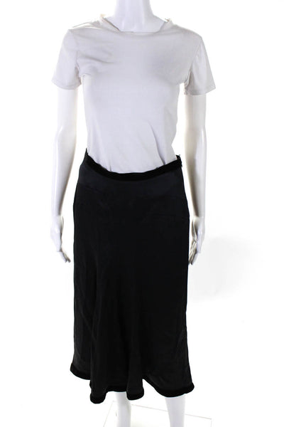 Max Mara Womens Velvet Trim Pleated Zippered A Line Midi Skirt Black Size 6