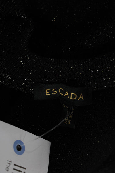 Escada Womens Metallic Round Neck Long Sleeved Sweater Navy Gold Tone Size XS