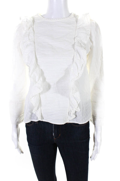 Bonpoint Girls Polka Dot Button Ruffle Pleated Long Sleeved Blouse White Size 14