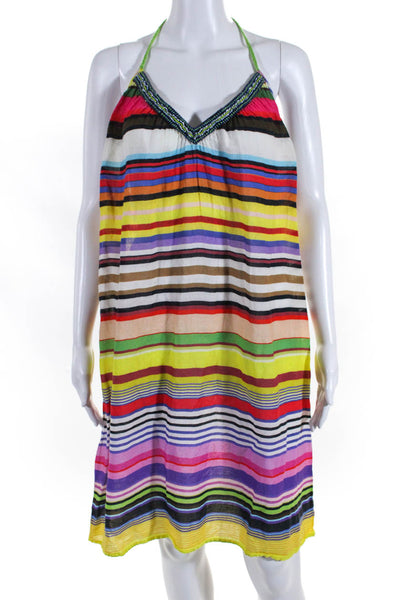 Star Mela Womens Multicolor Cotton Striped Halter Sleeveless A-Line Dress Size M
