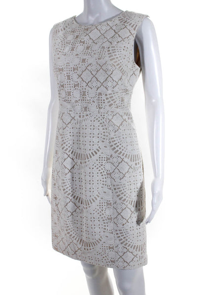4C Womens Cotton Lace Boat Neck Knee-Length Sleeveless Sheath Dress White Size 4