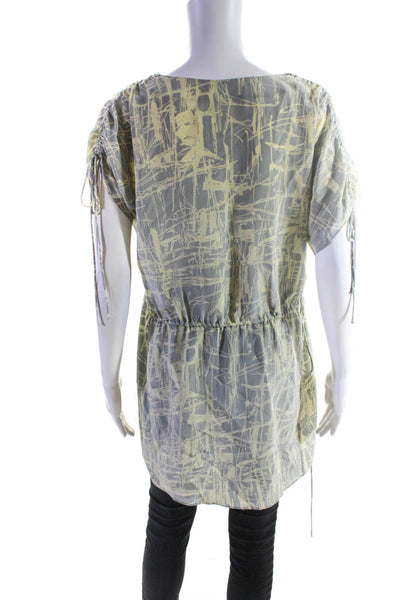 Geren Ford Womens Silk Abstract Print Short Sleeve Blouse Gray Yellow Size S
