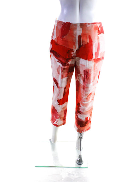 Piazza Sempione Womens Cotton Brush Stroke Print Straight Leg Pants Red Size 42I