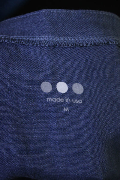 Three Dots Womens Linen V-Neck Short Sleeve Knee-Length Tunic Dress Blue Size M