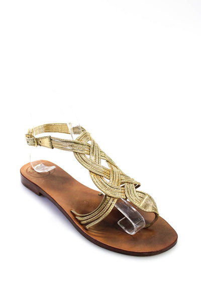 Soixante Neuf Womens Gold Brown Woven Ankle Strap Flat Sandals Shoes Size 8