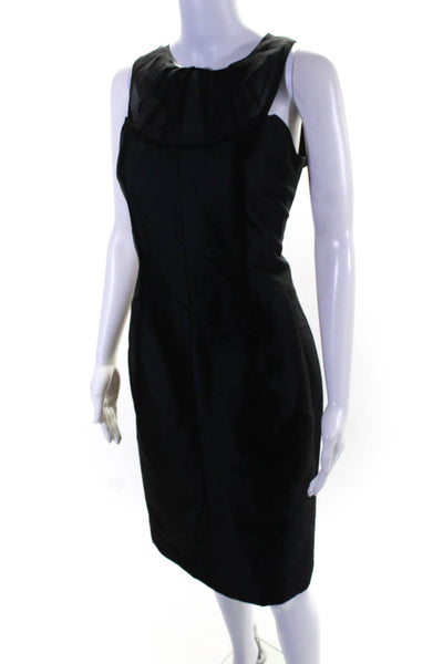 Charles Chang-Lima Womens High Neck Sheer Sleeveless Pleated Dress Black Size XL