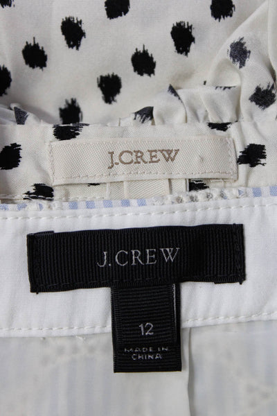 J Crew Women's Silk Blouse A Line Skirt White Blue Size 12 14 Lot 2