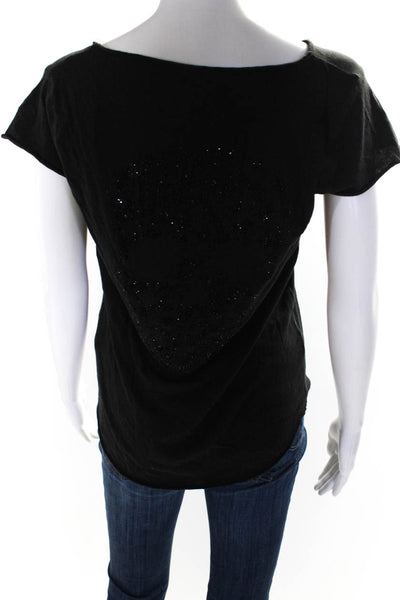 Zadig & Voltaire Women's Short Sleeve V Neck Embellished T-Shirt Black Size M