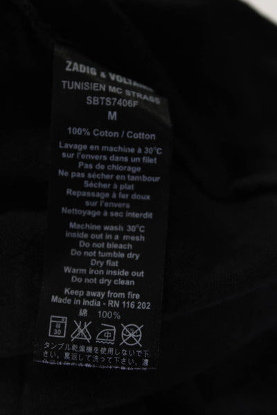 Zadig & Voltaire Women's Short Sleeve V Neck Embellished T-Shirt Black Size M