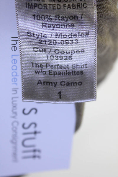 Current/Elliott Women's Camo Print Long Sleeve Button Down Shirt Green Size 1