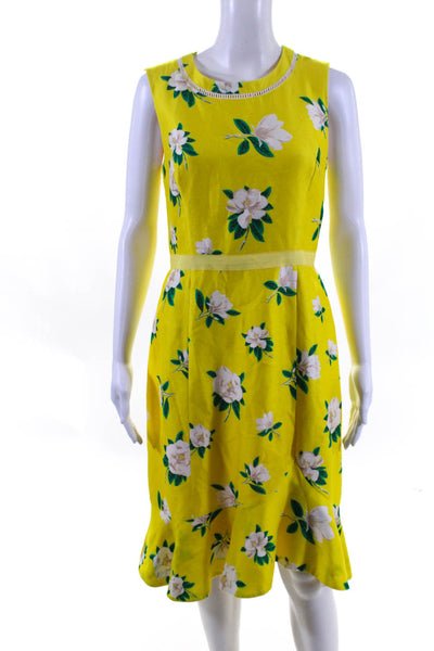 Draper James Womens Floral Sleeveless Sheath Dress Yellow Green Ivory Size 6
