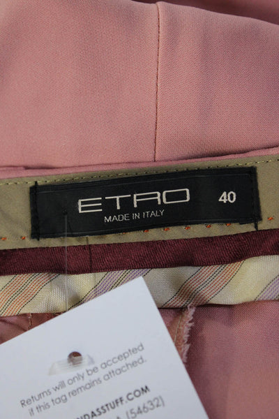Etro Womens High Rise Pleated Straight Leg Trouser Pants Pink Size Italian 40