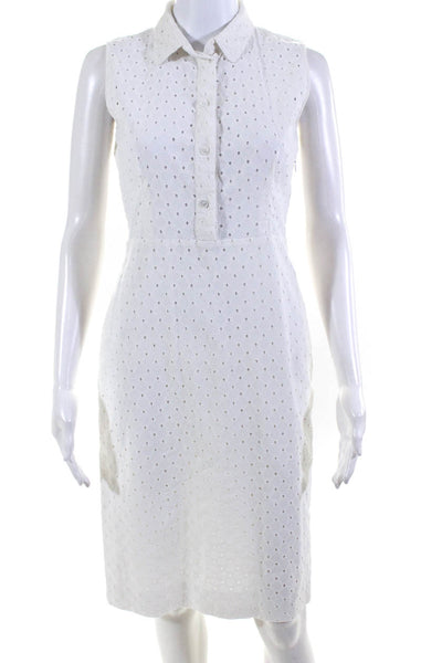 Barneys New York Womens Side Zip Sleeveless Collared Sheath Dress White IT 40
