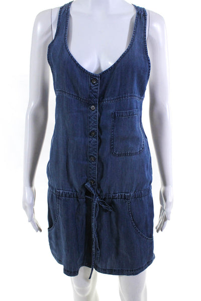 Rails Womens Sleeveless Button Front Drawstring Chambray Romper Blue Size Small