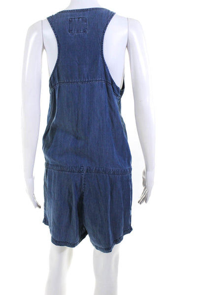 Rails Womens Sleeveless Button Front Drawstring Chambray Romper Blue Size Small