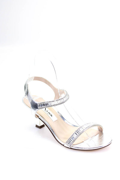Nina Women's Embellished Ankle Strap Mid Heel Sandals Silver Size 5