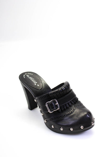 Matisse Women's Leather Studded Slip On Clog Block Heels Black Size 8