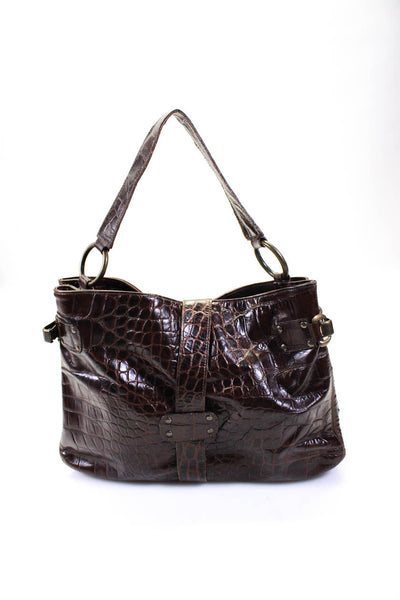 Kooba Women's Open Leather Animal Print  Shoulder Bag Brown Size Medium