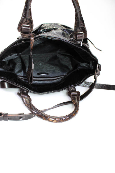 Francesco Biasia Women's Leather Belted Zip Up Top Handle Bag Black Medium