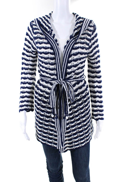 Calypso Saint Barth Womens Cotton Striped Hooded Cardigan Blue White Size XS