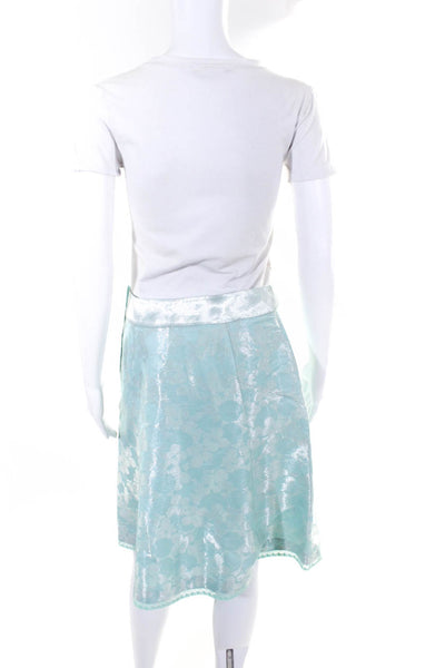 Marc Jacobs Womens Metallic Geometric Print Mesh Hem A-Line Skirt Blue Size 8
