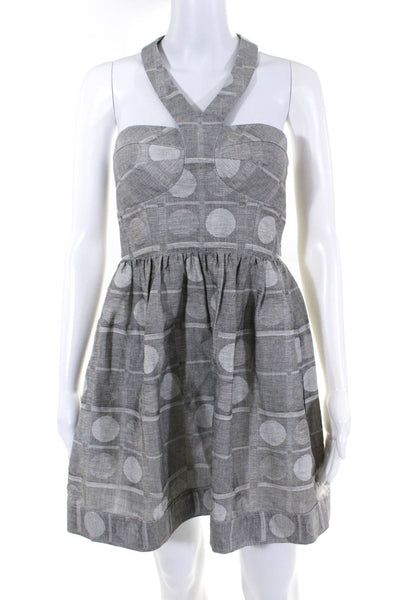 Ali Ra Womens Geometric Print Halter Micro Mini Empire Waist Dress Gray Size 4