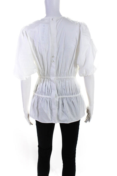 VVB Victoria Beckham Womens Smocked Short Sleeve Top Blouse White Size 0