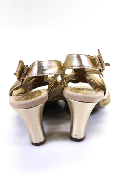 Aeropostale Women's Strappy Ankle Buckle Cone Heels Sandals Gold Size 7.5