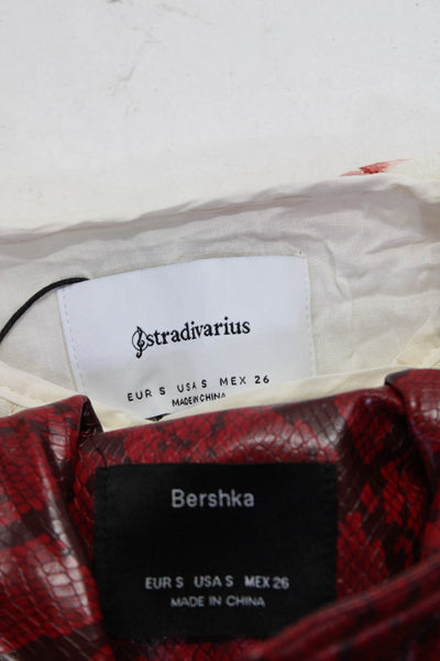 Bershka Womens Long Sleeves Belted Asymmetrical Zip Snake Print Red Jacket S Lot