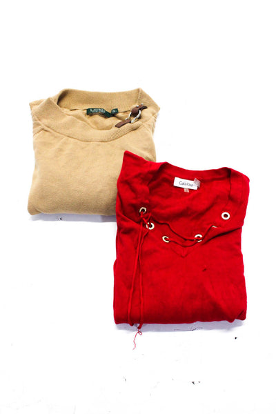 Lauren Ralph Lauren Calvin Klein Womens Sweater Tops Brown Red Size XL L Lot 2