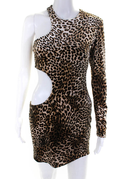 Hours Womens Animal Print Cut Out Body Con Dress Brown Black Size Small