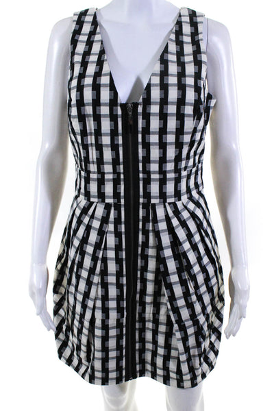 Full Circle Women's Sleeveless V-Neck Geometric Zip Up Mini Dress White Size 12