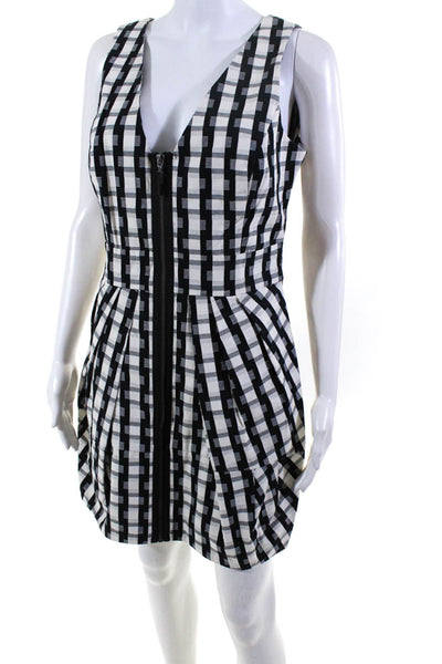 Full Circle Women's Sleeveless V-Neck Geometric Zip Up Mini Dress White Size 12