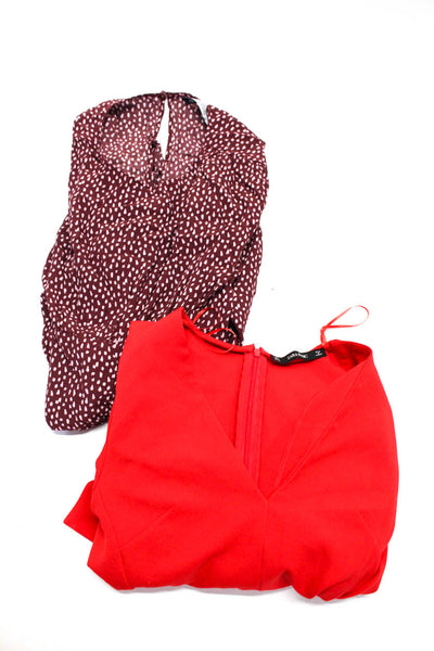 Zara Zara Basic Womens Spotted Long Sleeved Dresses Burgundy Red Size XS S Lot 2