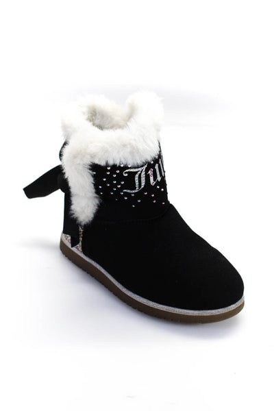 Juicy Couture Girls Rhinestone Shearling Style Faux Suede Boots Black Size 2
