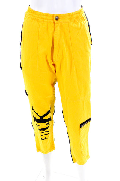 EGYBOY Unisex High Rise Boring Is A New Cool Cropped Pants Yellow Black XS