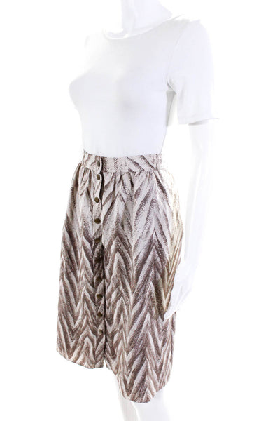 Tibi Women's Silk Abstract Print Button Down Casual Skirt Brown Ivory Size 12