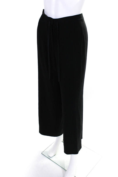 Jaeger Women's Drawstring Wide Leg Pinstripe Pattern Trousers Black Size 14