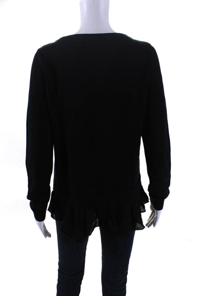 Firth Womens Silk V-Neck Hidden Placket Layered Long Sleeve Sweater Black Size L