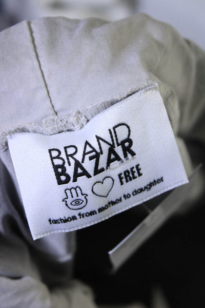 Brand Bazar Womens Metallic Faux Leather Trim Mid Rise Stretch Pants Gray Medium