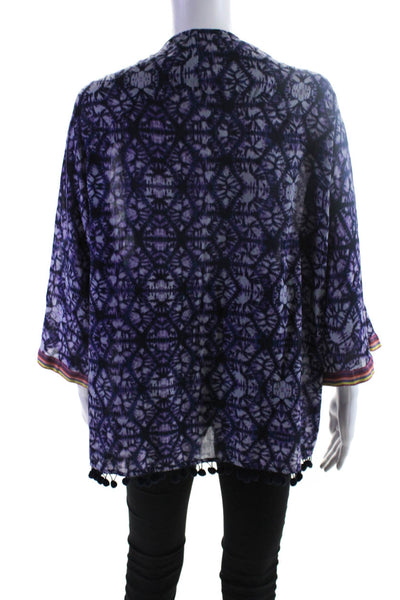 Les Petites Womens Pom Pom Trim Tie Dye Kimono Purple Cotton Size Small