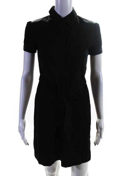 Theory Womens Cotton Short Sleeve Button Up Knee Length Shirt Dress Black Size 2