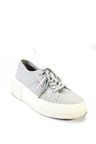Superga Womens Lace Up Chunky Platform Low Top Sneakers Gray Canvas Size 8