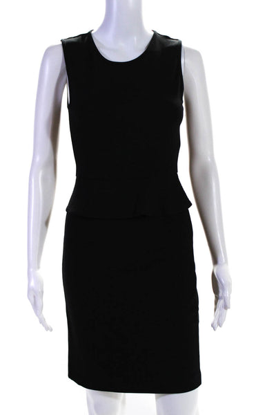 Theory Womens Sleeveless Peplum Round Neck Short A Line Dress Black Size 0