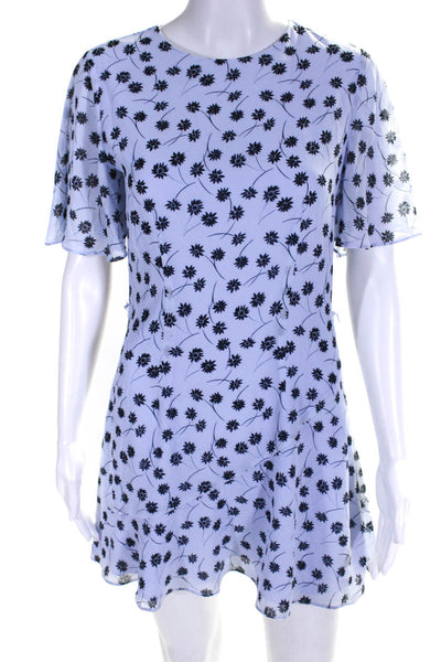 Privacy Please Womens Floral Print Short Sleeve A Line Dress Blue Size Small