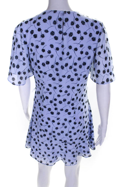 Privacy Please Womens Floral Print Short Sleeve A Line Dress Blue Size Small
