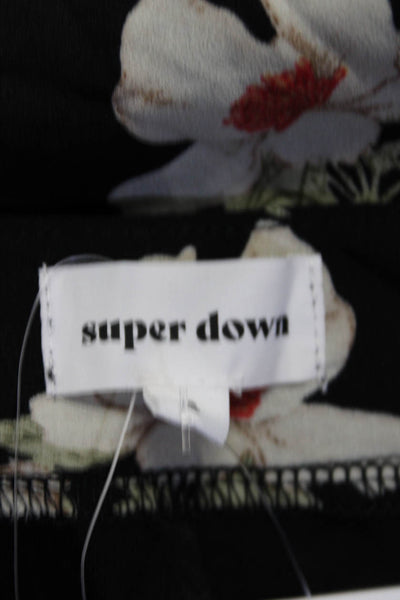 Super Down Womens Floral Print Ruffled A Line Maxi Skirt Black Size Small
